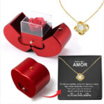 Red Apple Jewelry Box with Eternal Rose & Necklace – Gift for Her - Image 9