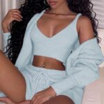 Women’s 3-Piece Pajama Set – Long Sleeve Crop Top, Tank Top & Shorts - Image 4