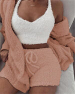 Women’s 3-Piece Pajama Set – Long Sleeve Crop Top, Tank Top & Shorts - Image 6