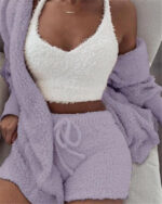 Women’s 3-Piece Pajama Set – Long Sleeve Crop Top, Tank Top & Shorts - Image 7