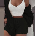 Women’s 3-Piece Pajama Set – Long Sleeve Crop Top, Tank Top & Shorts - Image 5